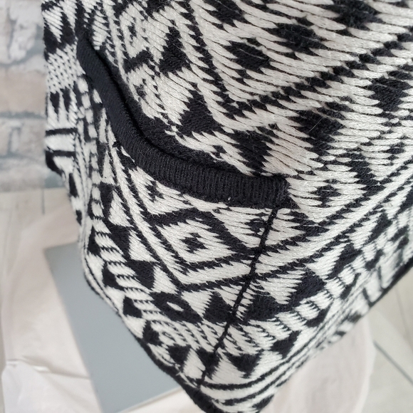 Lucky Brand Black White Knit Zip Front Cardigan XL Chevron Pattern - Picture 6 of 14